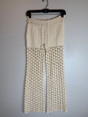 Handmade Crochet Flare Pants XS S Boho Festival Beach Cover Up Bell Bottom Cream